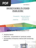 Biosensors in Food Industry: Presented By: Malavika Mohan P (2015-06-012) Guided By: DR Rajesh G K