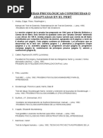 Pruebas Psicologicas Construidas o Adaptadas en El Peru