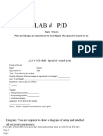 Lab # P/D: Topic - Waves Plan and Design An Experiment To Investigate The Speed of Sound in Air