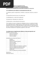 Foro 1 Condicionante para Elaborar Un Presupuesto de Obra