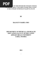 Perception of The Senior Secondary School Students About Teaching of Sex Education in Secondary Schools in Kaduna State