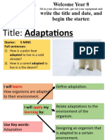 Title: Adaptations: Starter: 5 Mins Full Sentences: Adapted To Live in A Cold