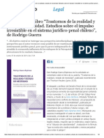 Comentario Al Libro "Trastornos de La Realidad y Estado de Necesidad. Estudios Sobre El Impulso Irresistible en El Sistema Jurídico-Penal Chileno", de Rodrigo Guerra