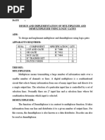 Expt No.:3 Date: Design and Implementation of Multiplexer and Demultiplexer Using Logic Gates Aim: Apparatus Required