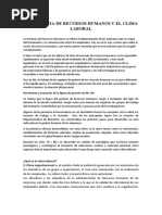 La Gerencia de Recursos Humanos y El Clima Laboral