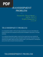 Transshipment Problem: Presented By: Shreeya Sharma Roll No: 21154 Hospital Management