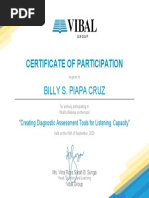 Certificate of Participation: Billy S. Piapa Cruz