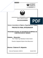 Proyecto Final Integrador: Carrera: Licenciatura en Higiene y Seguridad en El Trabajo