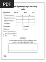 Aircraft Empty Weight and Empty Weight Centre of Gravity: Log Entry