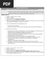 Cs Form No. 212 Attachment Work Experience Sheet LEIZ