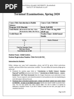 Terminal Examinations, Spring 2020: (60 Marks For BS /MA / M.Sc. (50 Marks For MBA/ MS /PH.D.)