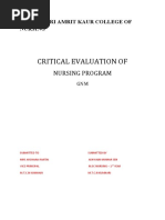 Critical Evaluation Of: Nursing Program