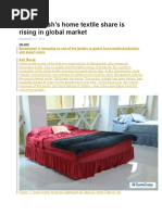 Bangladesh's Home Textile Share Is Rising in Global Market: September 22, 2018