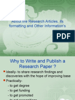 About The Research Articles, Its Formatting and Other Information's