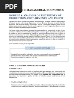 Bepmc 311: Managerial Economics: Module 4: Analysis of The Theory of Production, Cost, Revenue and Profit