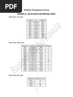 Database Management System: Questions (1 - 20) Are Based On The Following 3 Tables