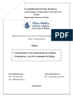 L'entrepreneur Et Les Motivations de Création D'entreprise Cas de La Commune de Bejaia PDF