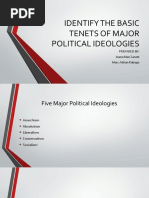 Identify The Basic Tenets of Major Political Ideologies: Prepared By: Joana Mae Zarate Marc Adrian Rabago