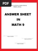 Answer Sheet IN Math 9: Teresa National High School Teresa, Rizal