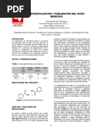 RECRISTALIZACION Y SUBLIMACION DEL ACIDO BENZOICO (Grupo 2) (NOTA 4.5)