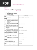 Week No. 1 Day No. 1 Date:: Kindergarten Detailed Lesson Plan