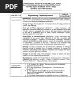 Engineering Thermodynamics 3-1-0: Code: Credit: 04 L-T-P