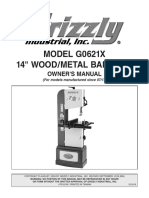 MODEL G0621X 14" Wood/Metal Bandsaw: Owner'S Manual