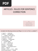 Articles: Rules For Sentence Correction: By: Swati Ambasta Corporate Trainer HIET, Ghaziabad