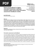 Enhancing Feedback in Higher Education: Students' Attitudes Towards Online and In-Class Formative Assessment Feedback Models