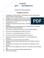 Class Ix Subject: Mathematics: Gists of The Lessons