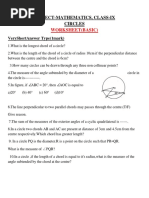 Subject-Mathematics, Class-Ix Circles: Worksheet (Basic)