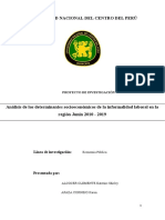 Análisis de Los Determinantes Socioeconomicos de La Informalidad Laboral en La Region Junin Del 2010-2019