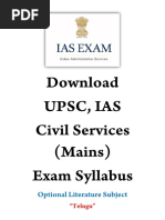 UPSC IAS Civil Services Mains Optional Literature Subject Telugu Exam Syllabus in English - WWW - Dhyeyaias.com