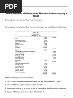 The Unadjusted Trial Balance of Mesa Inc at The Company S