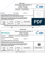 Indian Olympiad Qualifier (IOQ) 2020 - 21 (IOQM - Hall Ticket) Test Date: 17/01/2021 Office