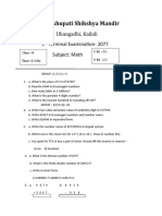 Pashupati Shikshya Mandir: Dhangadhi, Kailali 1 Terminal Examination-2077 Subject: Math