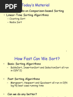 Today's Material: - Lower Bounds On Comparison-Based Sorting - Linear-Time Sorting Algorithms