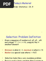 Today's Material: - Medians & Order Statistics - Ch. 9