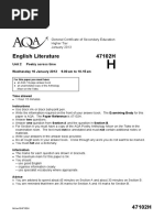 English Literature 47102H: General Certificate of Secondary Education Higher Tier January 2013