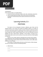 Learning Activity 2.3: Proteins: Biomolecules