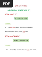 Unit Two Review: 1/the Use of Unless' and If'