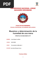 Muestreo y Determinación de La Humedad de Una Mena: Universidad Nacional Jorge Basadre Grohmann