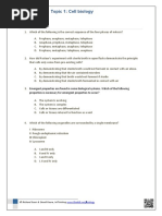 IB Style Test Topic 1: Cell Biology: Multiple Choice Questions