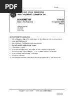 H2 Chemistry 9746/03: Dunman High School (Senior High) Year 6 Preliminary Examination 2008