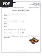 Square Roots Worksheet: Email:info@youtheducationservices - Ca WWW - Youtheducationservices.ca