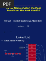 In The Name of Allah The Most Beneficent The Most Merciful: Subject: Data Structures & Algorithms