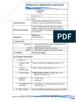 Mathematics Resource Package: Quarter I Subject: MATH Date: - Day: 1 Content Standard