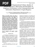 The Effect of Organizational Culture, Quality of Human Resources, Motivation and Discipline On Employee Performance in The Communication and Informatics Department of Agam Regency