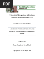 Informe Sobre Desafíos en La Educación de Honduras Ante COVID-19