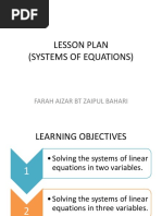 Lesson Plan (Systems of Equations) : Farah Aizar BT Zaipul Bahari